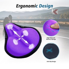 Bicycle Seat Cushion, HUIOK Wide Gel Exercise Bike Seat Cushion for Women Men Comfort, Fits Spin, Stationary and Cruiser Bikes, Indoor Outdoor Cycling, Water Dust Resistant Cover Included