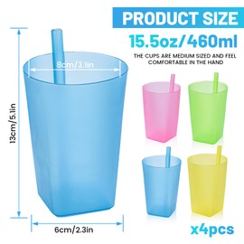 Hyran Pack of 4 Sippy Cups, Drinking Cups with Straw, Children's Drinking Cups, Built-in Straw Cups, Colourful Sipping Cups, for Toddlers, Children, Children (460 ml)