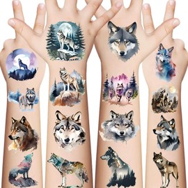 10 Sheets Wolf Temporary Tattoos, Wolf Party Favors Supplies Birthday Decorations Wolf Tattoo Stickers for Kids Boys Girls Gifts Goodie Bags Fillers Prizes Rewards