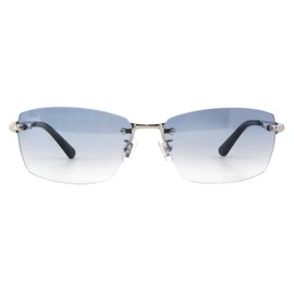POLICE Sunglasses SPLG39J 579L 60 2023 Model WIND Two-Point Borderless Men's Square Titanium Frame Color: Shiny Silver Lens Color: Light Navy Gradient, Frame Color: Shiny Silver. Lens Color: Light