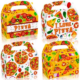 Roaring Good Time 12 PCS Pizza Party Favor Boxes Pizza Goodie Treat Bags Pizza Themed Birthday Party Supplies Pizza Party Decoration Pizza Party Favor Bags