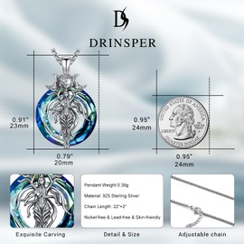 DRINSPER Hecate Necklace Triple Moon Goddess Witches Pendant for Women 925 Sterling Silver Hekate Crystal Necklace Ancient Greek Mythology Witchcraft Pagan Magic Amulet Jewelry Gifts