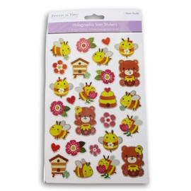 Holographic Honey Bee and Bears Stickers for Crafts, Scrapbooks, Cards - 27 Pieces