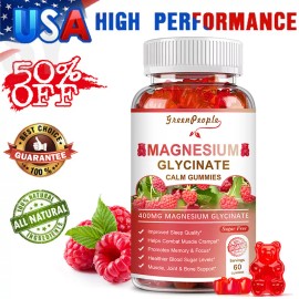 Green People Magnesium Glycinate 400mg Gummies For Sleep, Stress& Anxiety Relief Support Bone