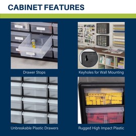 Akro-Mils 24-Drawer Plastic Drawer Storage Cabinet for Garage Organization, Bead Organizer, Building Bricks Storage, Teacher Toolbox, Makeup Organizer, 20-Inch W x 6-Inch D x 16-Inch H, 10124 Red