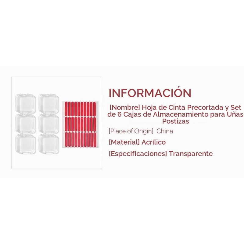 Caja organizadora de uñas transparente y 30 unidades de cinta