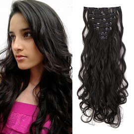 Gairyan 20inch Curly Brown Hair Extensions Clip in Long Hair Extension 7PCS Full Head Synthetic Wavy Hairpiece for Women (Dark Brown)