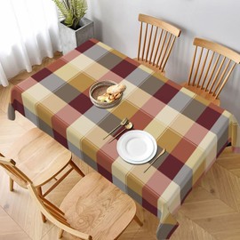 Checkered Fall Rectangle Tablecloth 60x84 Inch,Red Brown Harvest Plaid Table Cloth,Stain Resistance Polyester Autumn Country Table Covers for Kitchen Dining,Small Tablecloth for Parties Picnic
