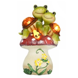 Ovewios Garden Statues Turtles Outdoor Decor, Resin Turtles Figurines Lights Sculptures with Solar Light, Lovely Turtle with Mushroom for Garden Patio Yard