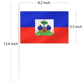 Yamiuo Haiti Mini Flag, 12 Pack Haitian Hand Held Small Mini Stick Flag with 12 Inch Solid White Pole, 8.2x5.5 Inch (Haiti)
