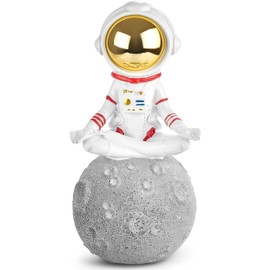 BRUBAKER Decorative Figure Astronaut Tailored on the Moon - 18 cm Space Figure with Chrome-plated Helmet - Hand-Painted Modern Sukhasana Statue - Astronaut Yoga - White and Gold