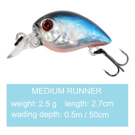 SEABUZZ Wobbler Chub Bug 2.5 g x 2.7 cm Flat Runner 0.5 m - Pike Zander Trout Bass Catfish Fishing Lure with Treble Hook - Predator Fishing Bait - Artificial Bait - Trout Bait - Fishing Lures