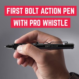 GPCA - GP 1945 Bolt Action Pen PRO, EDC Pen Multitool with Rescue Whistle, Survival Gear for Camping and Roadtrip, Measurement on grip, Aluminum, Jet Black