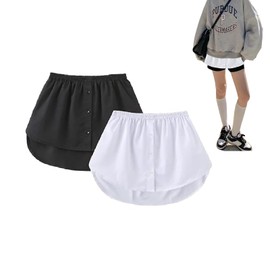 Homefantasy Pack of 2 women's shirt extensions, shirt skirt extension, shirt skirt women, blouse skirt, V-extension, shirt extension women, for sweaters, sweatshirts, coats, with buttons (M), 1