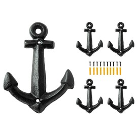 SMKOLIN 5 Pcs Cast Iron Anchor Hooks 4 1/2'' Decorative Wall Hooks Vintage Coat Hat Hooks Antique Black