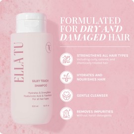 Ellatu Silky Touch Shampoo + Conditioner Set - Nourishing Formula with Hyaluronic Acid, Castor, & Moringa Oil for All Hair Types - Dry, Damaged, Curly Hair - Hydrates, Strengthens, & Adds Shine