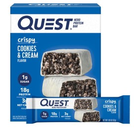 Quest Nutrition Crispy Cookies & Cream Hero Protein Bar, 18g Protein, 1g Sugar, 3g Net Carb, Gluten Free, Keto Friendly, 4 Count