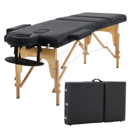 FDW 3 Fold Massage Table Portable Massage Bed Lash Bed Facial Table Esthetician Table Height Adjustable Salon SPA Bed Have Non-Woven Bag for Spa Footmassage Facial CareSpa Tattoo (Black)