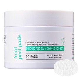ARCHIDATE 30% Glycolic and 2% Salicylic Acid Pads, Glycolic Acid Pad for Face Acne Blackhead, Pore Deep Cleaning, Oil Control, Reduce Wrinkle Fine Line, Exfoliation, 50 Pads