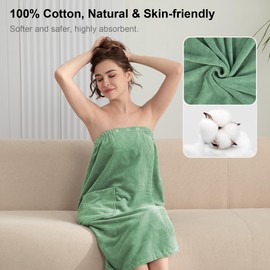 Winthome Saunakilt Women's 100% Cotton, Sauna Towel Women's Soft Comfortable Sauna Towel Women's Absorbent, Bathrobe Adjustable with Buttons, Pockets, for Sauna, Shower, Beach, Swimming Pool (Green