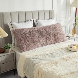 LIFEREVO Body Pillow Cover with Zipper Closure,Luxury Shaggy Ultra Soft Plush Faux Fur Pillowcase 20"x54" for Bed Couch,Microfiber Long Pillowshams for Adults Pregnant Women/Mother/Wife(Ombre Khaki)