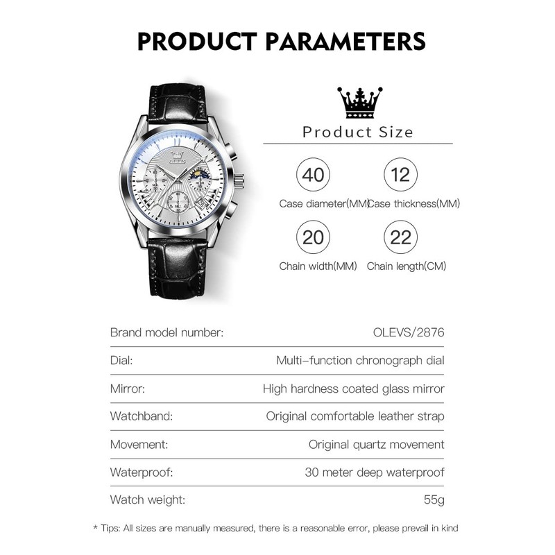 OLEVS Mens Watches-Chronograph Fashion Casual Analog Quartz Watch Waterproof, Dress