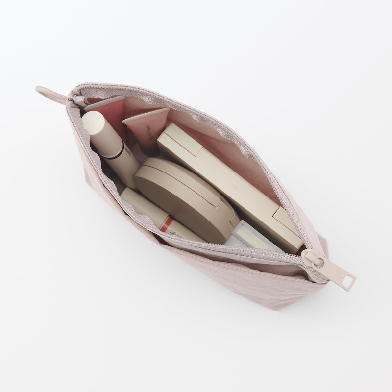 MUJI 84475696 Wrinkle Nylon Pouch with Gusset, Pink, M, Approx.