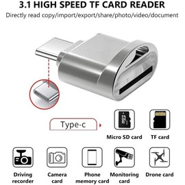 Micro SD Card Reader, USB C to SD Card Reader, Type C TF Memory OTG External Card Reader, USB OTG Card Reader for Laptops, MacBook, Galaxy Phones (SILVER)