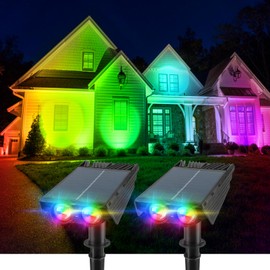 CORESLUX Pack of 2 Coloured Garden Lighting Solar Outdoor, IP65 Waterproof RGB Solar Lights for Outdoor Use, Super Bright, Sunset Effect Garden Spotlight, Solar Spotlight for Outdoor Garden Paths,