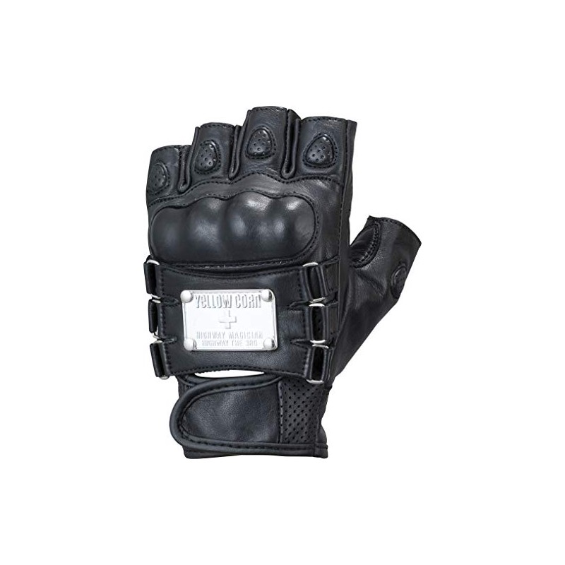 Yellow Corn YG-247S Leather Half Finger Gloves, Black, Medium