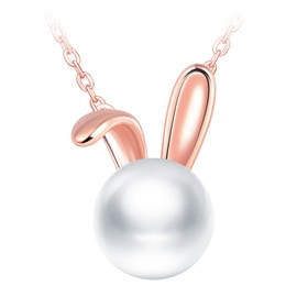CPSLOVE Elegant Women's Sterling Silver Pearl Necklace 925 Silver Girls Creative Chains with Cute Rabbit Pendant, Pearl