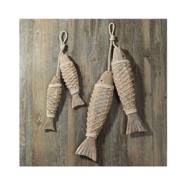 Rustic Wood Fish Décor Hanging Nautical Wall Decor, Wooden Nautical Fish Décor Beach Themed Decoration Coastal Décor Wall Art Decoration for Home Mediterranean Décor (Wood Color 2 Set)