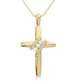 EternalDia 0.5 Ct Diamond Three-Stone Cross Pendant Necklace Religious Jewelry In 925 Sterling Silver (0.05cttw, I-J/I2-I3) 18"