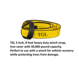TGL 3 inch, 8 Foot Tree Saver, Emergency Recovery Tow Strap Winch Extension, Pull Strap 30,000 lbs MBS, Reinforced Loop Ends for Truck, UTV, ATV - Compatible with Jeep Accessories, Ford, Toyota