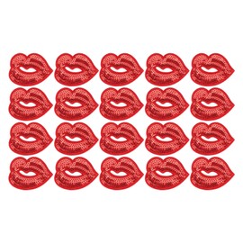 20Pcs Red Sequins Lips Punk Big Patches, Glitter Sequins Lips Shape Embroidery Fixes Embroidered Sew Iron on Patches DIY Paillette Badge Fabrics Appliques for Clothes