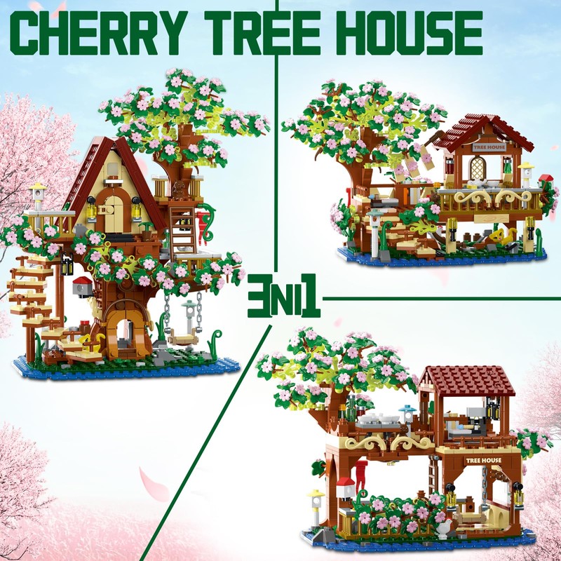 YCJZXMS 3-in-1 Sakura Tree House Building Set (3-in-1 Sakura Tree