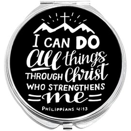 NewCharms All Things Through Christ Compact with Mirrors - Perfect Pocket and Purse Size Folding Mirror for Applying Make Up Anywhere