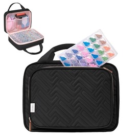 Leudes Diamond Painting Storage Containers, 60 Slots Bead Storage Box for Diamond Art Kits Accessories Organizer Case (Only Bottles and Bag) (Black-2(60 Jars))
