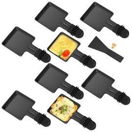 Yoassi Raclette Pfännchen, 8 Stück Mini Pfännchen Ersatz für Raclette Antihaftbeschichtet Grill Pfännchen Zubehör mit 8 Nylon Schaufeln, Spülmaschinenfest, Schwarz, Viereckig