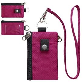 CHENSPRX Minimalist RFID Blocking Small Wallet with ID Window,WaterResistant Zip Id Case Wallet with Lanyard Keychain for Cards,Cash,Travel,Women,Men, GreenOnion+DarkGreen (RoguePink)