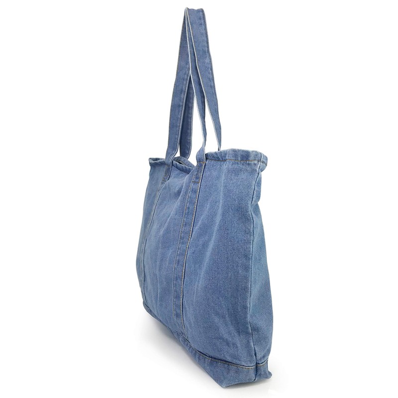 Hoxis Casual Denim Tote Bag with Zipper, A4 Large Capacity,