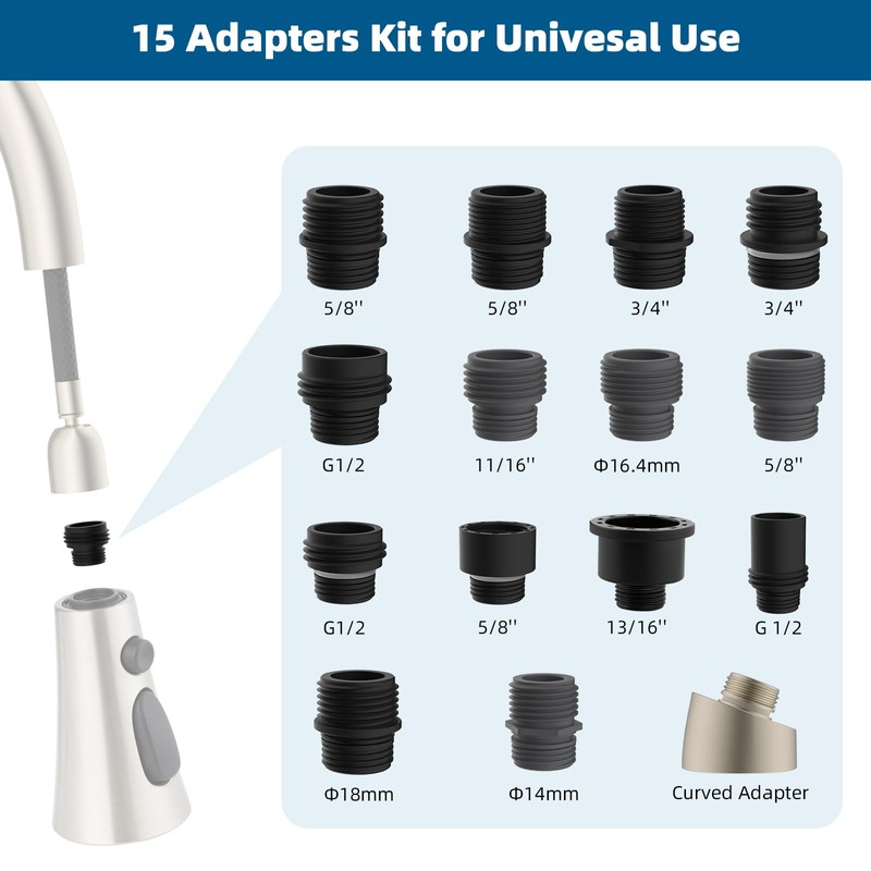 Hibbent 15 Pieces Pull Down Kitchen Faucet Head Adapter Kits