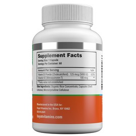 Hayat Vitamins Vegan Natural Vitamin D3+K2 (5000IU + 100MCG), Halal, 60 Capsules