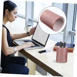 Operitacx Pen Storage Holder Makeup Brush Organizer Rose Gold PU Leather Compact Design Lightweight Desk Organizer 7.3X7.3X9.8 CM Portable Safe Travel Use for Female Friends