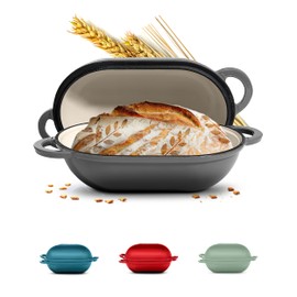 ROSSALLINI Signature Enameled Cast Iron Sourdough Bread Oven | Non-Stick with Tight Fitting Lid for Perfect Baking and Bread Making | 2QT Oval Oven With Lid [Oyster Grey]