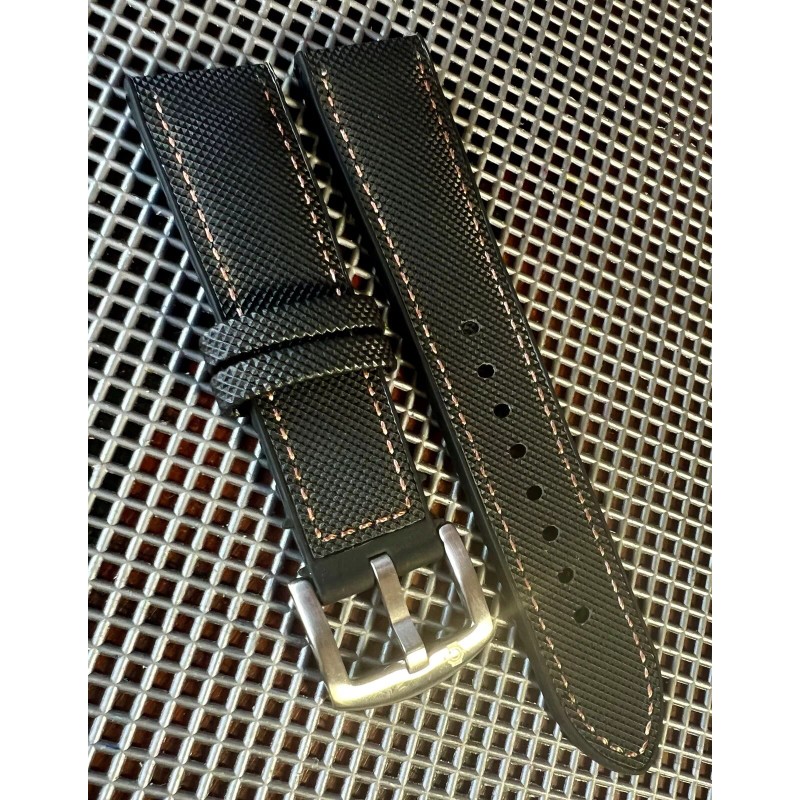02Straps 22mm Waterproof BLACK Sailcloth Pattern Watch Strap Rubber Bottom