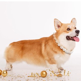 Dog Cat Pearl Collar Necklace Rhinestone Pearls Bow Necklace Jewelry for Small Dogs Puppy Sparkly Cat Wedding Collar Clothes Costume Outfits Accessories