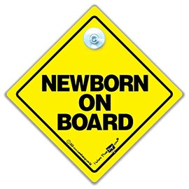 Newborn On Board Car Sign, Super Bright Yellow and Black Suction Cup Baby on Board Sign For New Borns