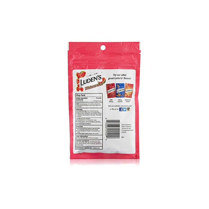 Luden's Watermelon Cough Throat Drops, Pectin Lozenge/Oral Demulcent, 25-Count Per