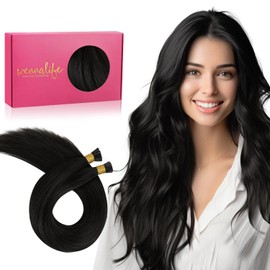 WENNALIFE I Tip Real Hair Extensions, 50 g, 100 Strands, 35 cm, Natural Black Hair Extensions, Bonding Real Hair Extensions, Professional Hair Extensions, Invisible Straight Straight Real Human Hair